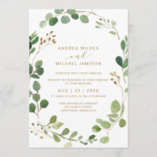 Invitation Aquarelle rustique Eucalyptus Mariage de bois vert