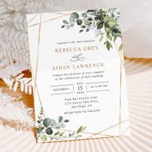 Aquarelle rustique Eucalyptus Mariage or vert