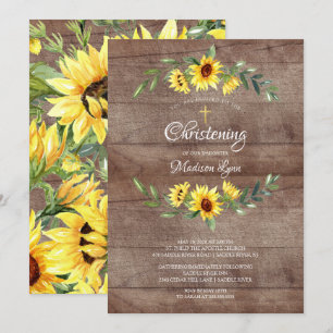Invitation Aquarelle rustique Fleurs de soleil Jaunes Christi