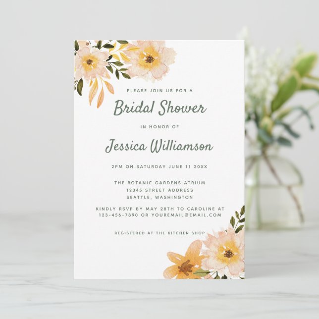 Invitation Aquarelle Rustique Floral Blush Fête des mariées r (Debout devant)