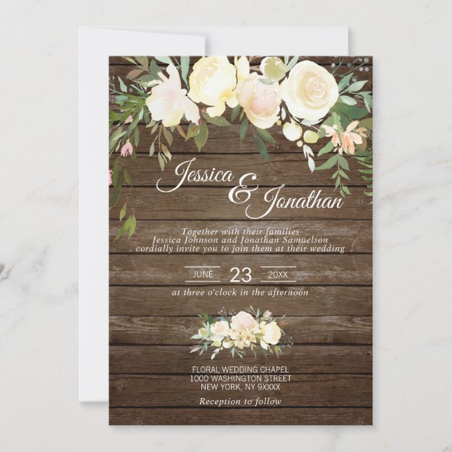 Invitation Aquarelle Rustique Floral Blush Mariage d'ivoire r (Devant)