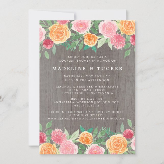 Invitation Aquarelle rustique Floral Bois Fête des mariées ph (Devant)