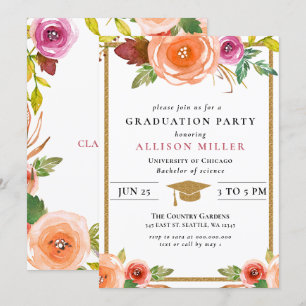 Invitation Aquarelle Rustique Floral Botanical Graduation Inv