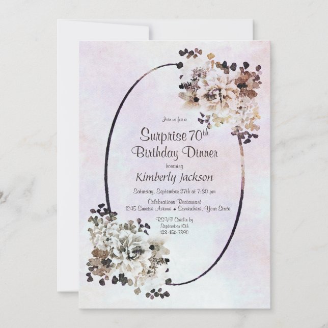 Invitation Aquarelle rustique Floral Surprise 70e anniversair (Devant)