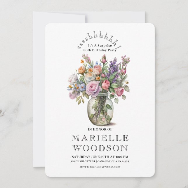 Invitation Aquarelle rustique Floral Surprise 80e anniversair (Devant)