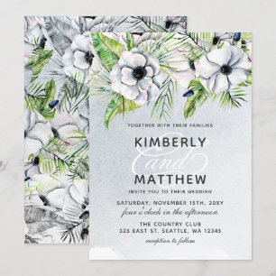 Invitation Aquarelle rustique Ice Bleu Floral Blanc Mariage