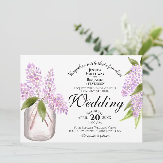 Invitation Aquarelle rustique Lilacs Beau Mariage de printemp (Debout devant)