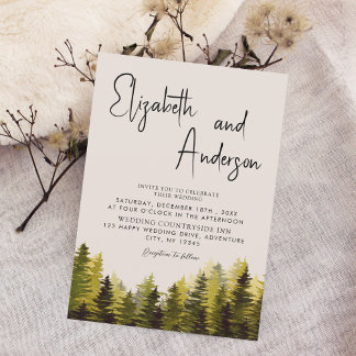 Invitation Aquarelle Rustique Mariage de la forêt de pins