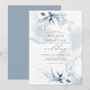 Invitation Aquarelle rustique mariage Robe bleu foncé