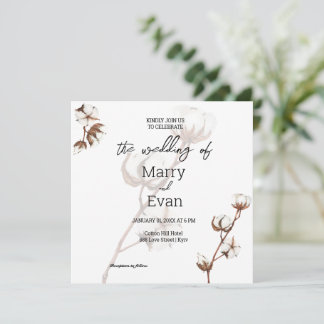 Invitation Aquarelle rustique minimaliste coton mariage