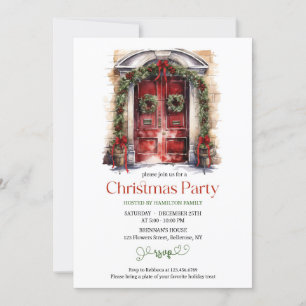 Invitation Aquarelle rustique porte en bois rouge bordeaux