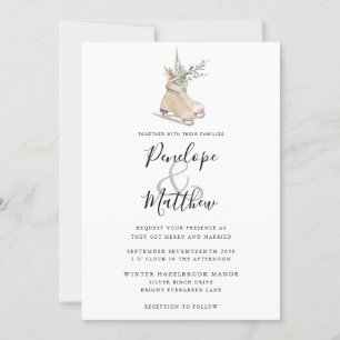 Invitation Aquarelle Rustique Saison Floral Patinage sur glac