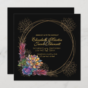 Invitation Aquarelle rustique Succulent, Mariage noir