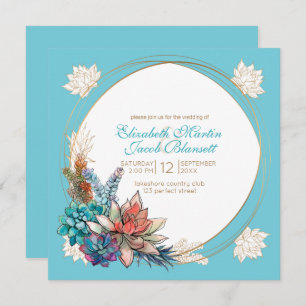 Invitation Aquarelle rustique Succulent, Mariage turquoise