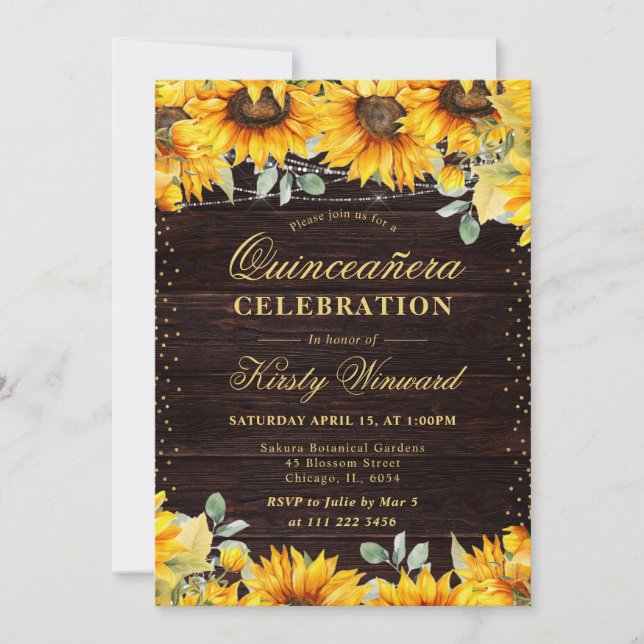 Invitation Aquarelle rustique Tournesols Quinceanera (Devant)