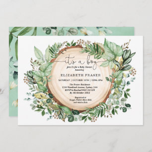Invitation Aquarelle rustique Verdure Forêt Baby shower garço