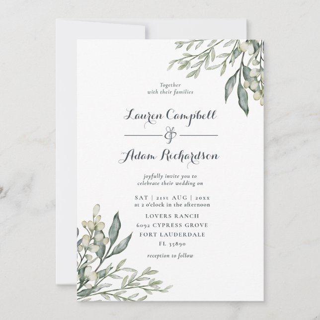 Invitation Aquarelle Rustique Verdure Mariage tout-en-un (Devant)