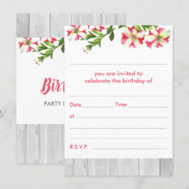 Invitation Aquarelle rustique vierge Trail Petunias Anniversa