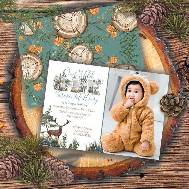 Invitation Aquarelle rustique Wild One First Birthday Photo (Créateur téléchargé)