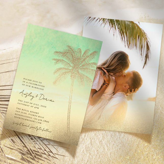 Invitation Aquarelle Sable Or Palm Tree Boho Mariage photo (Créateur téléchargé)