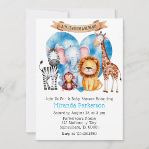 Invitation Aquarelle Safari Animaux Baby shower garçon