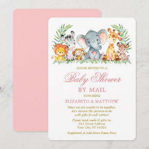 Invitation Aquarelle Safari Animaux Rose Gold Douche par la p