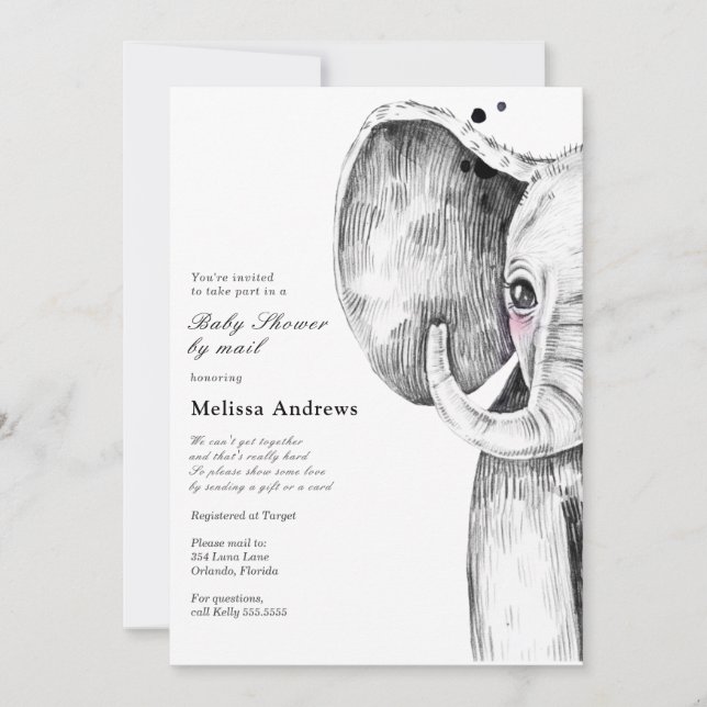 Invitation Aquarelle Safari Elephant Baby shower par mail (Devant)