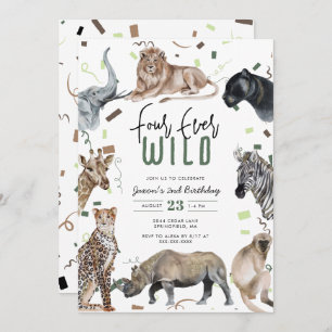 Invitation Aquarelle Safari quatre jamais Wild Anniversaire