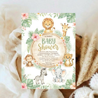 Invitation aquarelle Safari Twin Jungle Animaux Baby Shower