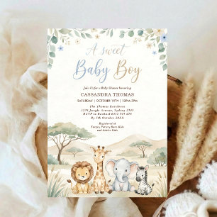 Invitation aquarelle Safari Twin Jungle Animaux Baby Shower