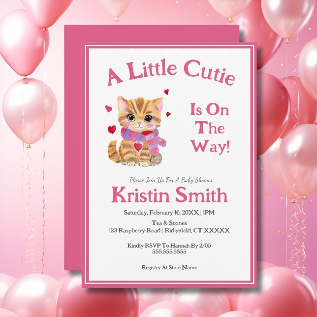 Invitation Aquarelle Saint Valentin Baby shower Kitty (Créateur téléchargé)