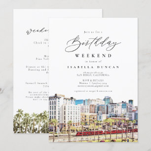 Invitation Aquarelle San Diego California Skyline Anniversair