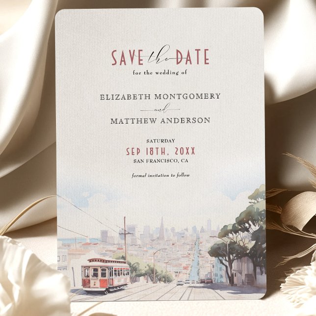 Invitation Aquarelle San Francisco Skyline Enregistrer la dat (Créateur téléchargé)