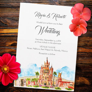 Invitation Aquarelle San Miguel de Allende Mariage de l'églis