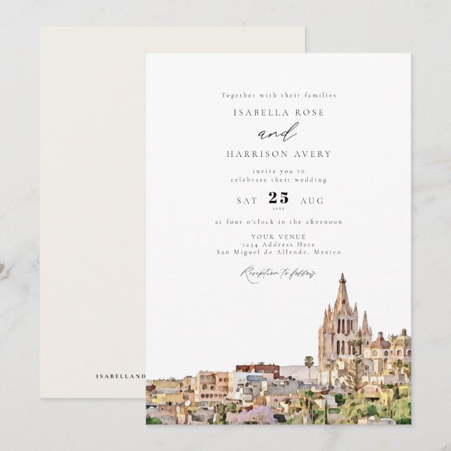 Invitation Aquarelle San Miguel Mexico City Skyline Mariage (Devant / Derrière)