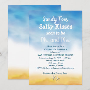 Invitation Aquarelle Sandy Toes Douche Couple - ciel & sable