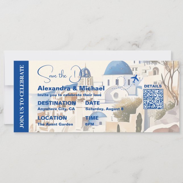Invitation Aquarelle Santorin Destination mariage (Devant)