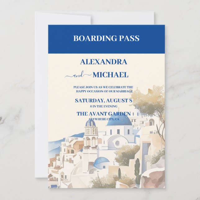 Invitation Aquarelle Santorin Destination mariage (Devant)