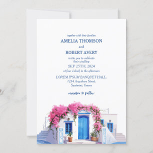Invitation Aquarelle Santorini Destination Grèce Mariage