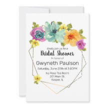 Aquarelle sarcelle orange jaune rose floral or