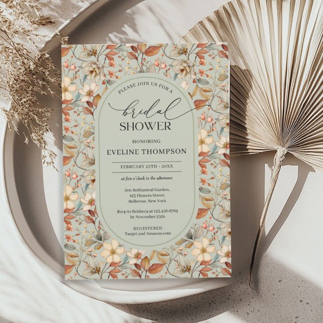 Invitation Aquarelle sauge vert ivoire arche fleur sauvage (Watercolor sage green ivory wildflowers arch invitation)