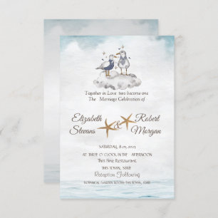 Invitation Aquarelle Seagulls In Love Beach Wedding