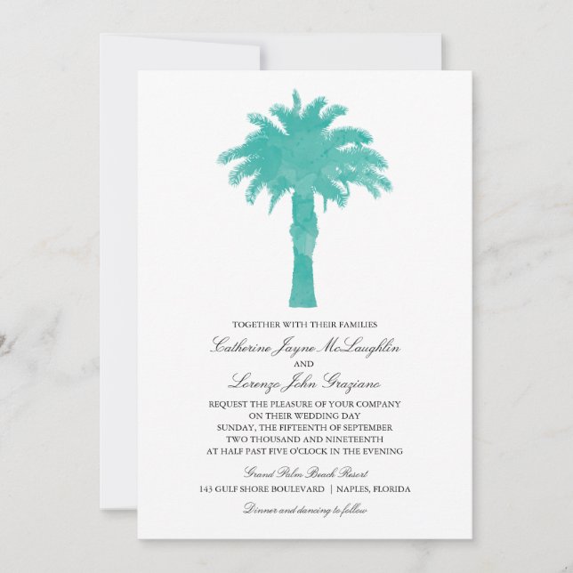 Invitation Aquarelle Serene Palm Tree | MARIAGE (Devant)