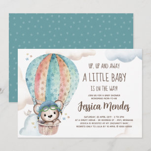 Invitation Aquarelle Sexe Neutre Baby shower Ours Teddy