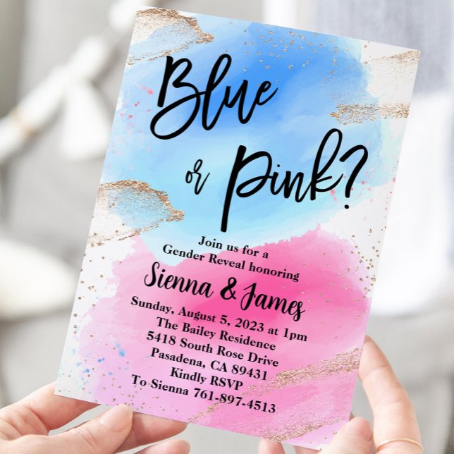 Invitation Aquarelle Sexe Révéler, Rose Ou Bleu, Parties scin (Créateur téléchargé)