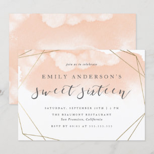 Invitation Aquarelle simple couleur or Géométrique Sweet 16