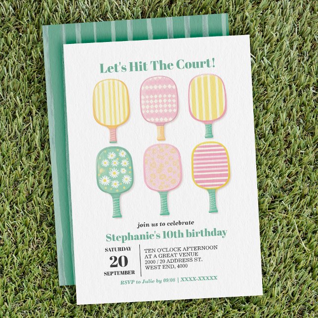 Invitation Aquarelle simple Elégant Pickleball Anniversaire (Serve up some fun with this stylish pickleball-themed birthday invitation.)