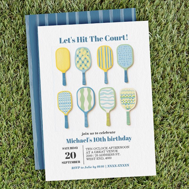 Invitation Aquarelle simple Elégant Pickleball Anniversaire (Serve up some fun with this stylish pickleball-themed birthday invitation.)