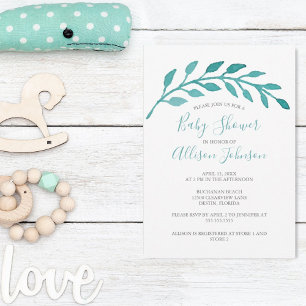 Invitation Aquarelle simple et élégante Baby shower Turquoise