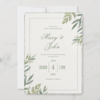 Invitation Aquarelle simple Faux Deckled Edge Wedding Invitat